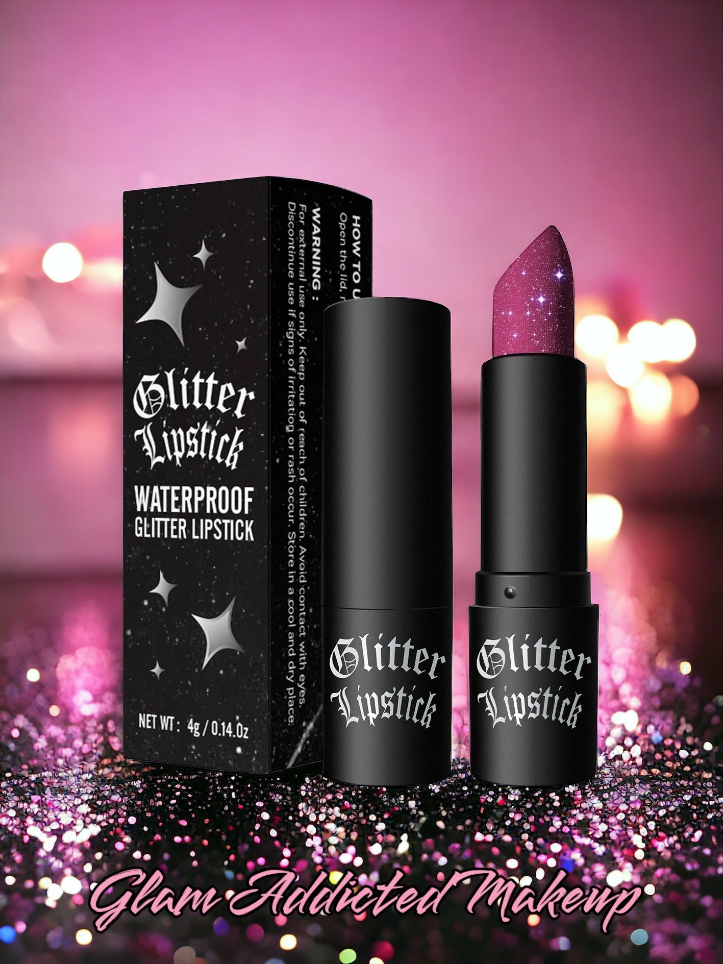 Glam Addicted Glitter Lipstick ( Fuschia)